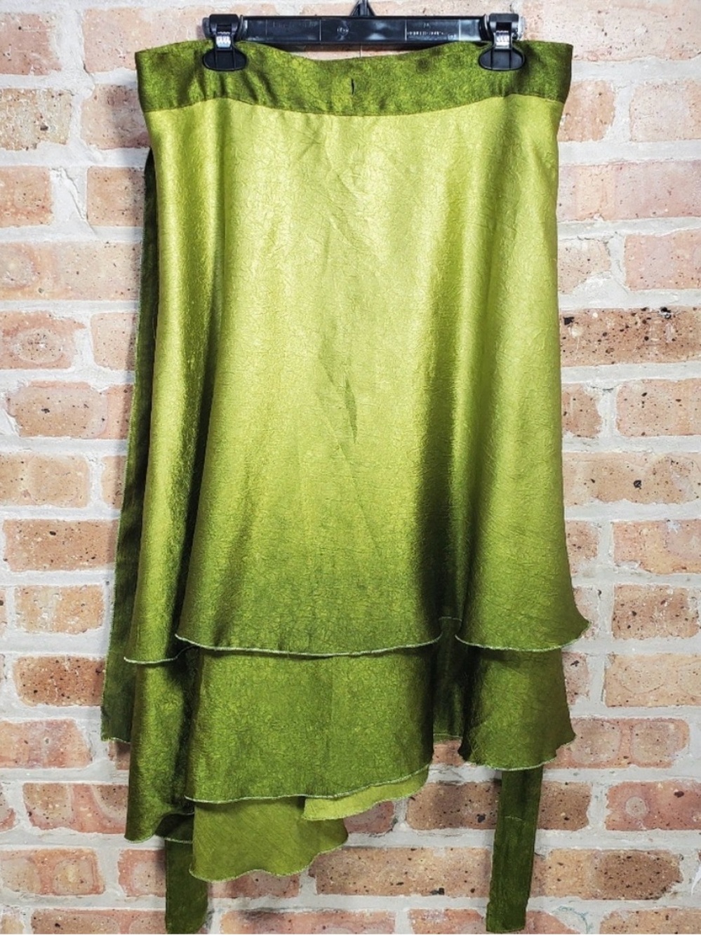 Green Ombre Gradient Crinkle
Satin Layered Wrap Circle Skirt